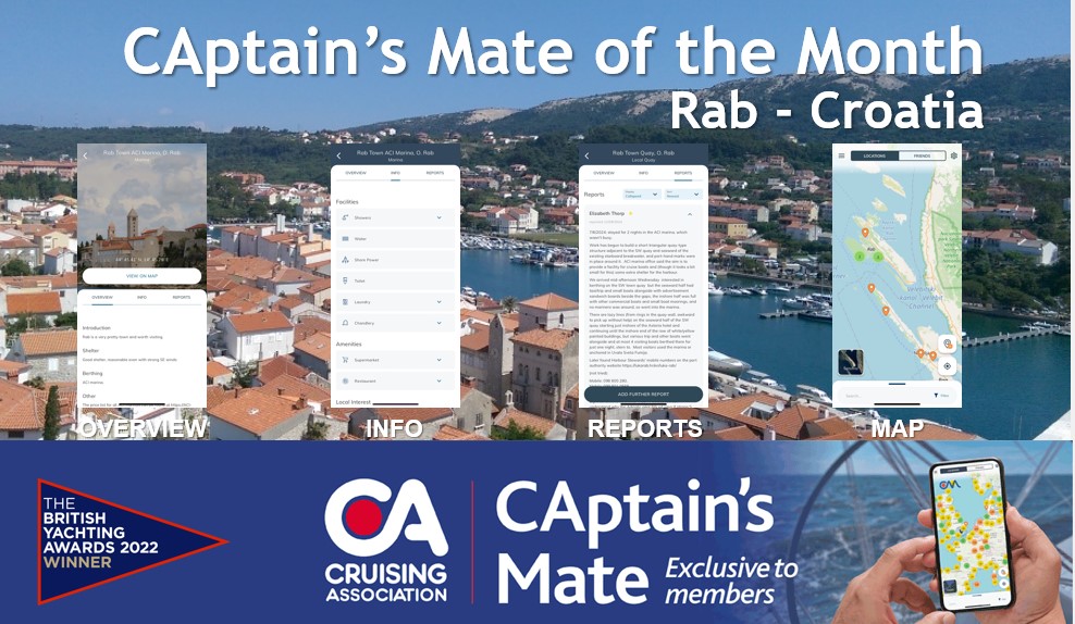 Detailed cruising information on CAptain's Mate for Rab, Croatia